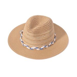 NEW Nordstrom David & Young Multi-Braided Straw Panama Hat Tan White Blue Gorg
